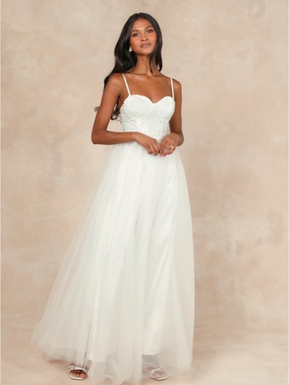 Lulus Women Ethereal Sleeveless Embroidered Bustier wedding Maxi evening Dress L
